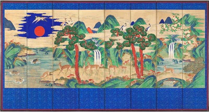 Korean Sipjangsaeng folding screen with the Ten Symbols of Longevity