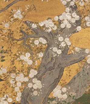 Japanese cherry blossom scene in ukiyo-e style